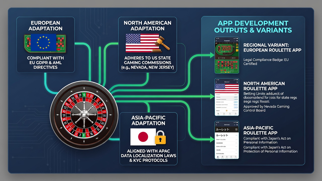 Mobile roulette variant interfaces displaying region-specific compliance features and betting limits